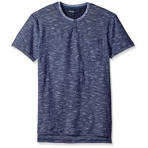 Calvin Klein Jeans Men's Short Sleeve Slub Slit Neck T-Shirt in Navy Armada